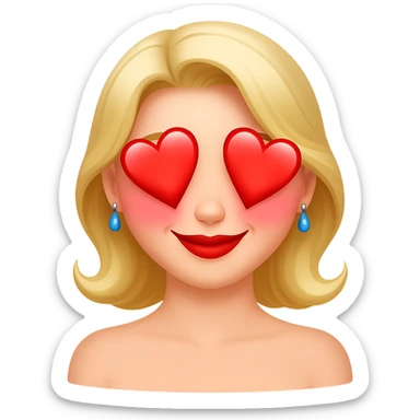 Change the facial expression of the character to a crush in love with heart eyes or blushing, keep the same style as the reference image, remove the background. sticker