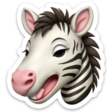 Cinematic Cute Yawning Zebra Portrait Emoji, Head tilted slightly with a dramatic, wide-open yawn, showcasing a soft, downy striped fur with gently drooping ears, a long, elegant equine snout, and round eyes barely open in drowsy contentment, Simplified yet irresistibly adorable features, highly detailed, glowing with a soft, cozy glow, high shine, relaxed yet expressive, stylized with a touch of savannah charm, bright and endearing, soft glowing outline, capturing the essence of a sleepy yet affectionate zebra that feels like it could stretch out of the screen and curl up for a nap! sticker