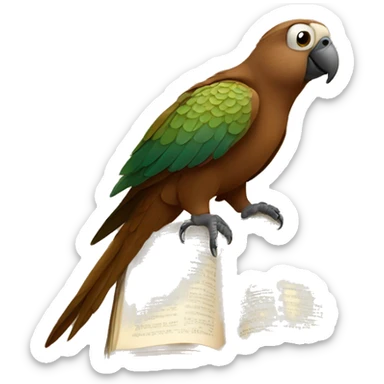 brown parrot with a bible sticker