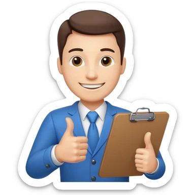 confident salesman with a clipboard giving a thumbs up sticker
