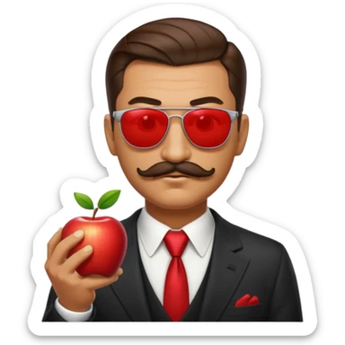 head only, brown slicked-back hair, thick mustache, sunglasses, mafia boss look, apple style emoji sticker