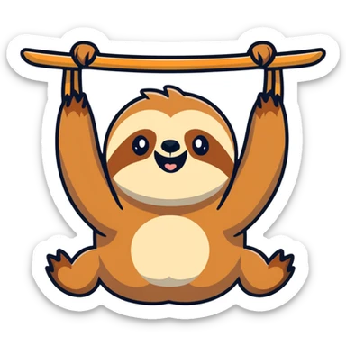 Adorable sloth hanging upside down with goofy smile sticker