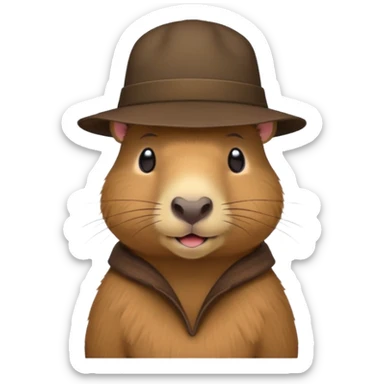 A capybara with a hat sticker