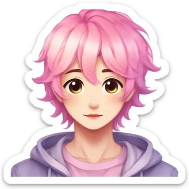 Gorgeous anime style boy with blushing face aesthetic and pretty colorful shiny gradient pastel hair trending style sticker