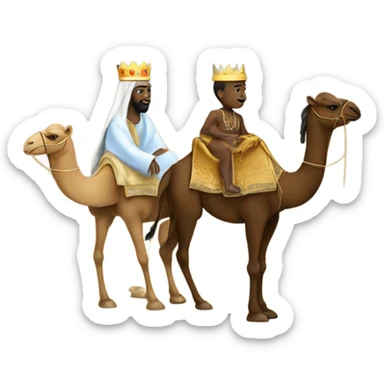 The three kings over camel with gift to the baby jesus one of them black person sticker