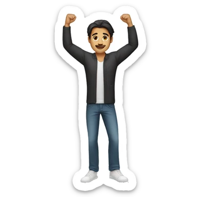 Spanish man (no beard) (full-body) (both arms raised) (straight hair) sticker