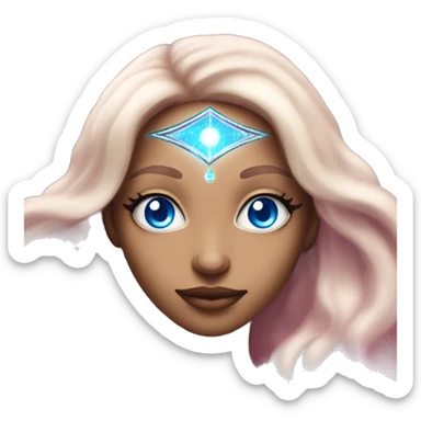 magical diva with thin pink andromedan skin long hair and blue eyes glowing third eye sticker
