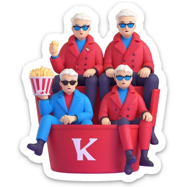 Dante and Vergil from Devil May Cry sitting together in a KFC family bucket, Dante in red coat, Vergil in blue coat, both with white hair sticker