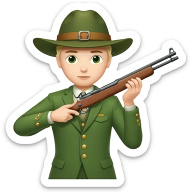 hunter in green traditional suit, aiming with a rifle sticker