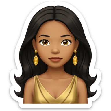 Michelle Williams R&B Singer, Long Black Hair, Medium Dark Skin, Brown Eyes, Gold Dress with earrings sticker