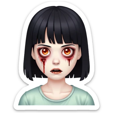 zumbie with bangs e black hair sticker