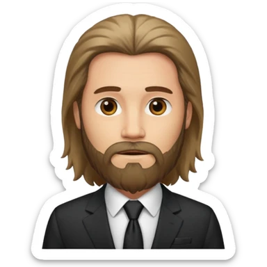 long haired bearded man with suit sticker