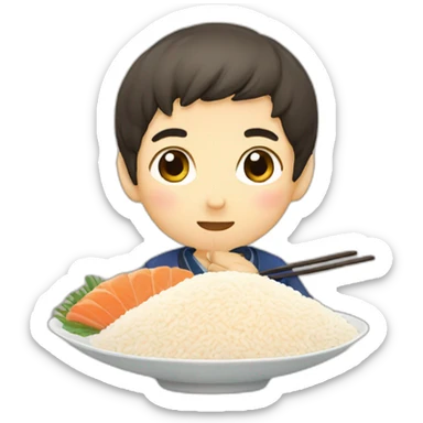 japanese boy eating rice sticker