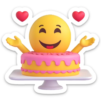 3D smiley emoji, round shape, in love: heart cake, smiling face, no body sticker