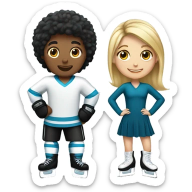 hockey player boy and a ice skater girl  sticker
