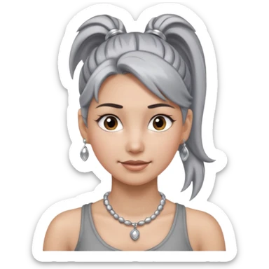 Female with Silver Necklace, grey skin,ponytail hair, more bright silver,highlight necklace, different expressions. sticker