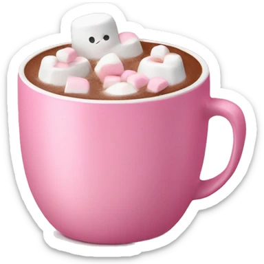 Hot chocolate with marshmallows in a little pink coffee cup sticker