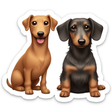 Hairy terrier dog and smooth coat dachshund dog friends sticker