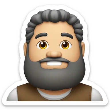 Un gordito moreno con cara redonda, barba, pelo inclinado hacia la derecha y un mid fad sticker