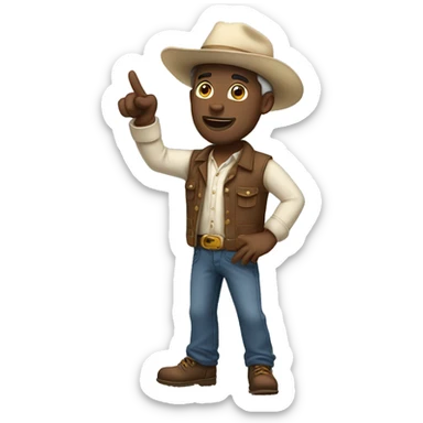 Western White Man in a casual clothes with cap dancing pointing up sticker