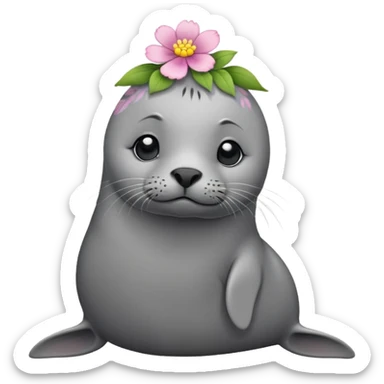 Seal slightly sitting down wth flower hair pin sticker