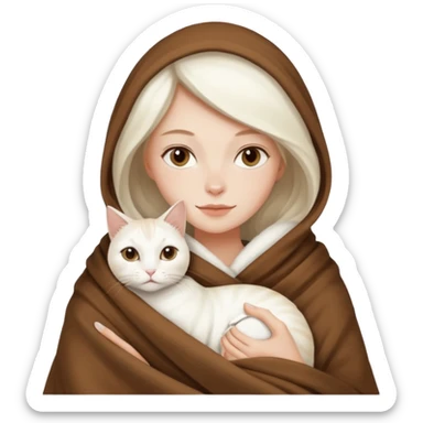 Beyaz kedi ve bayan elinde kahve battaniye sticker