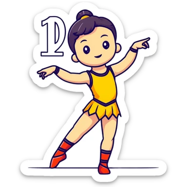 Performance dancer in dance costume holding number 1 sticker