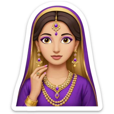 she put on her makeup and golden earrings as well as a purple and golden shalwar kameez sticker
