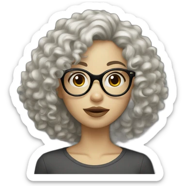 Black curly hair white girl with round glasses small lips sticker