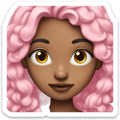 girl with long eyelashes emoji wearing pink with black curly hair rolling eyes  sticker