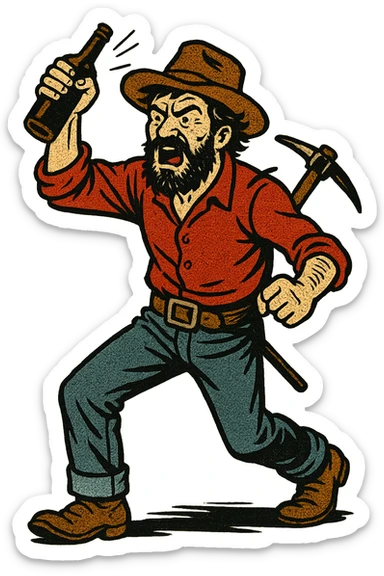 The full body of a drunken, aggressive gold prospector from the American West during the Gold Rush sticker