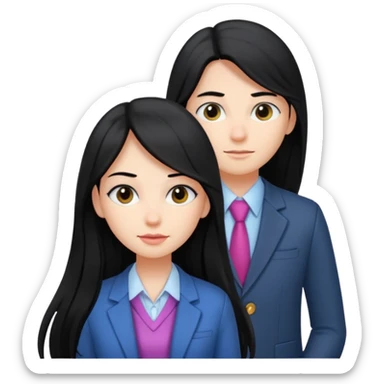 accountant with black long hair without glasses, modern clothes, girly sticker