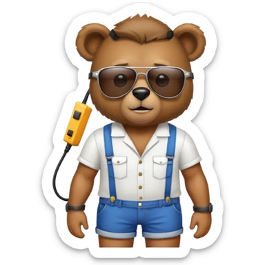 An electrician bear with sunglasses and shorts sticker