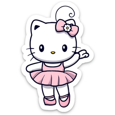 Hello Kitty doing ballet, wearing ballet slippers and tutu sticker