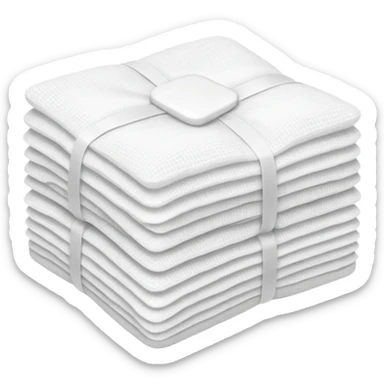 stack of white sterile gauze pads (2-3), soft and slightly textured, clean square edges, lightweight, neatly layered, medical use, no packaging or extras, apple emoji style, soft lighting, subtle shadows, transparent background, emoji scale sticker