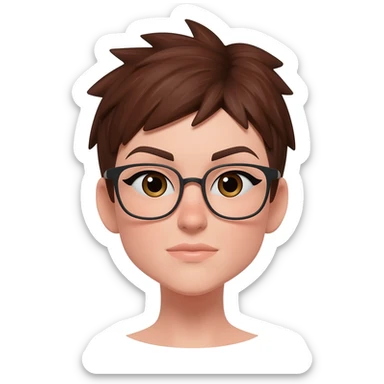 Female very short brown hair few spikes glasses sticker