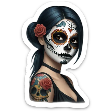 Lady looking over shoulder day of the dead tattoos and eyepatch sticker