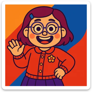 Transform the character Mei Mei from a red panda into a regular human girl, illustrated in the vibrant toon style. Use bright, bold colors and a lively cartoon aesthetic. sticker