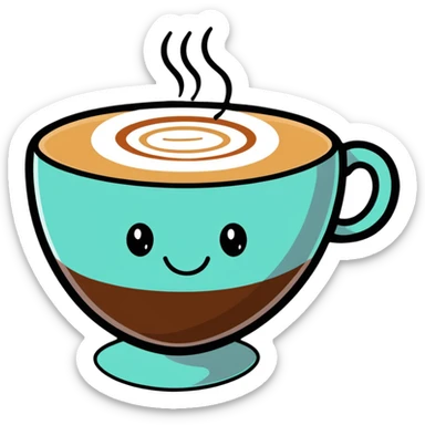 cute cappuccino coffee with happy face in a mug sticker