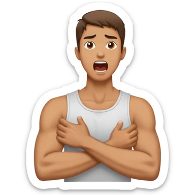 man crossed arms holding neck screaming sticker