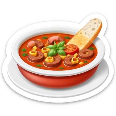 emoji of Rougail saucisse meal. Typical Reunion island meal. Sliced sausage in tomato soup with thym  sticker