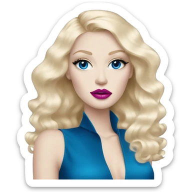 Hot girly pale blonde with blue eyes and pink lips wearing YsL sticker