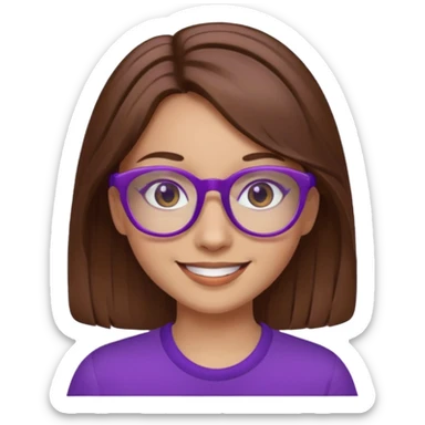 a girl with brown hair that is long and wears purple glasses sticker