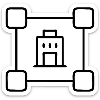 Matrix structure with a company icon in the center, outlined with no fill sticker