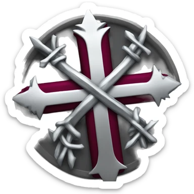 a cross with the colors silver burgundy and black with a crown of thorns on it sticker