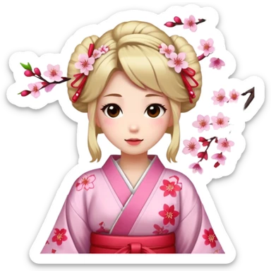 Girl wearing kimono with cherry blossoms in her hair sticker