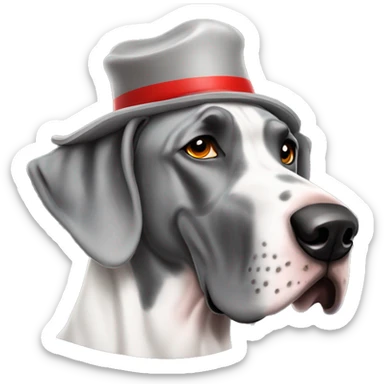 Merle grey Great Dane wearing a red fighter fighter hat  sticker