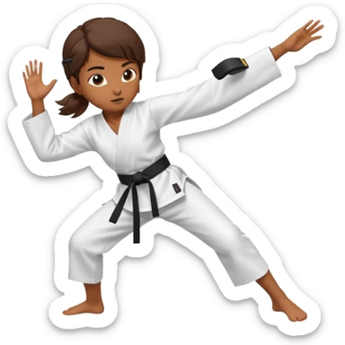 Ragazza castana che pratica karate, ha la cintura nera ed io tradizionale kimono bianco del karate, tira un calcio laterale oppure un pugno oppure è in posizione di guardia sticker