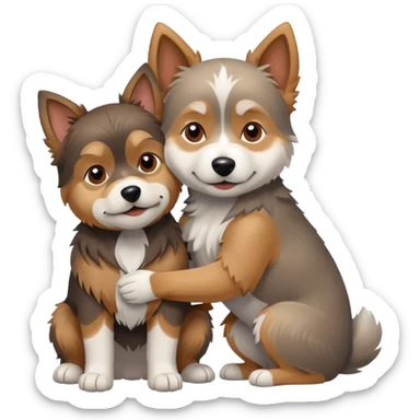 Smal Old yorkie hugging a big husky dog sticker