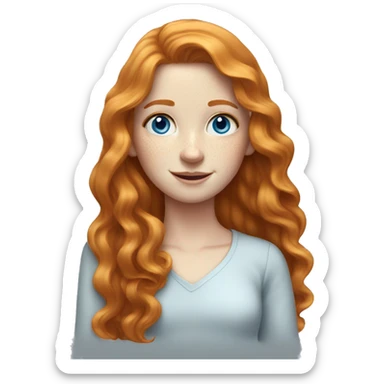 pale girl with long wavy ginger hair, blue eyes and freckles sticker